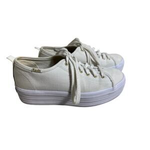 Keds womens sneakers white platform canvas Cheetah print insoles & gold  Sz 6.5